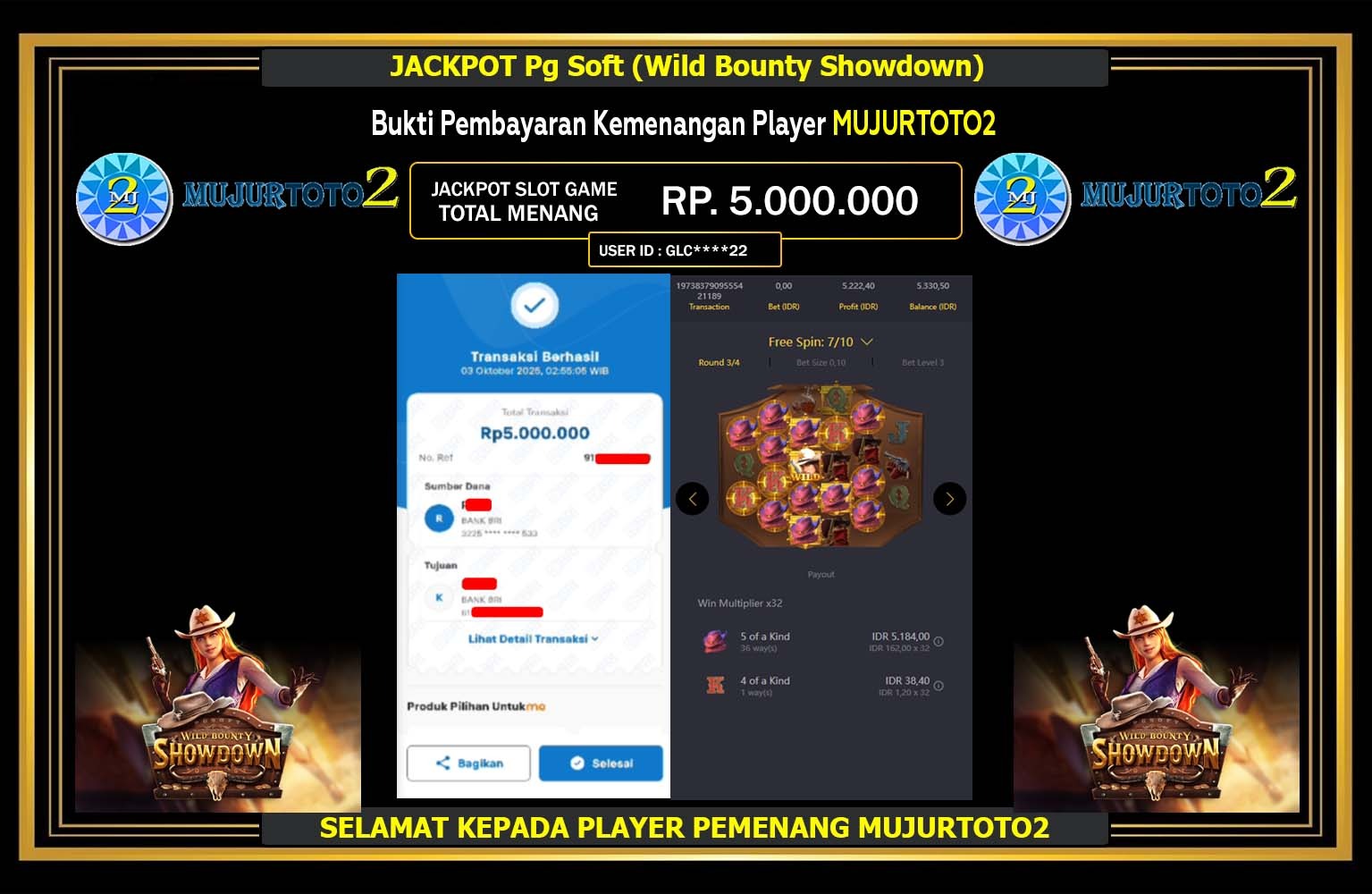 MUJURTOTO2 JACKPOT PG SOFT (WILD BOUNTY SHOWDOWN) Rp.5.000.000,- LUNAS