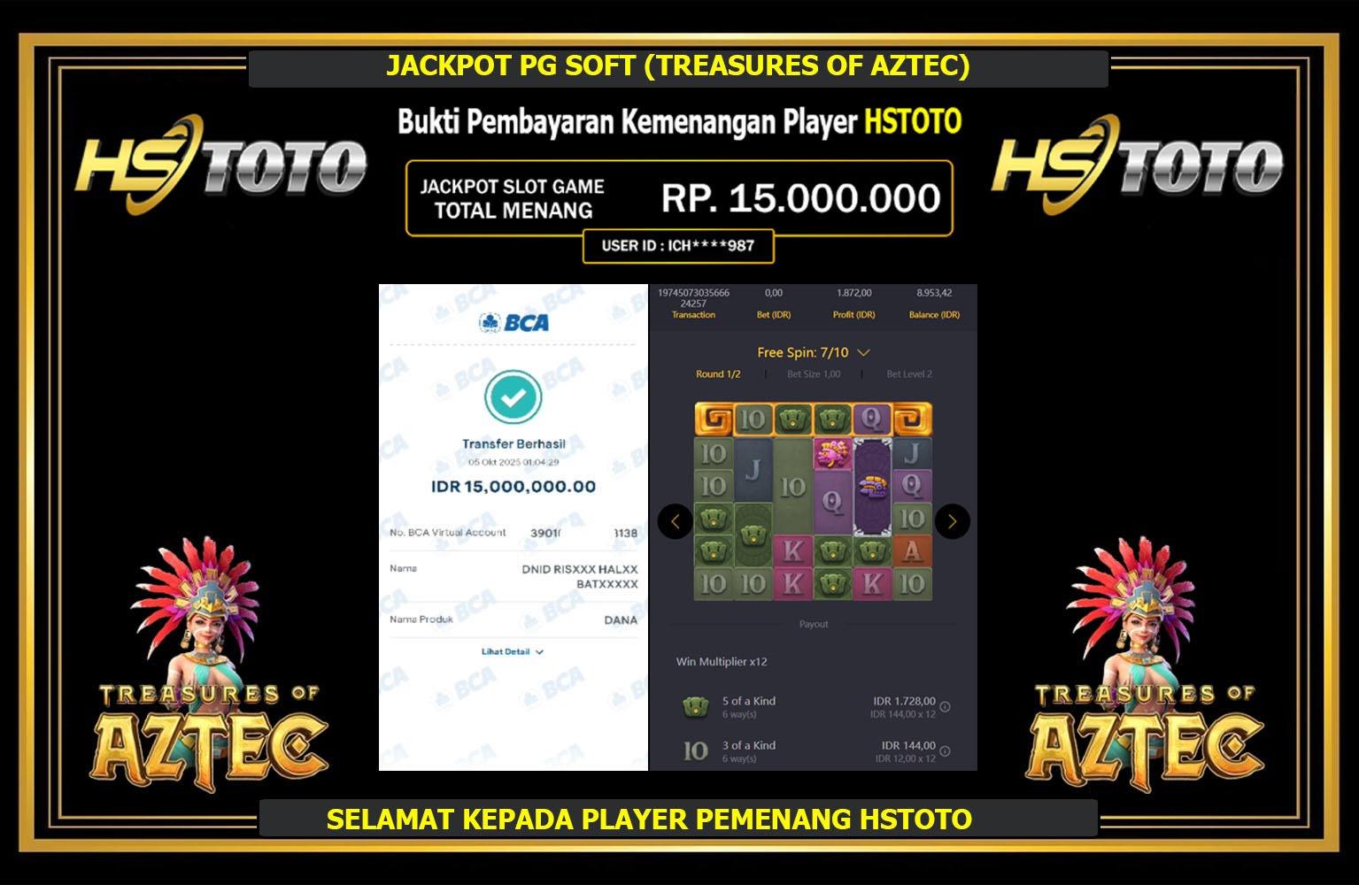 HSTOTO JACKPOT PG SOFT (TREASURES OF AZTEC) Rp.15.000.000,- LUNAS