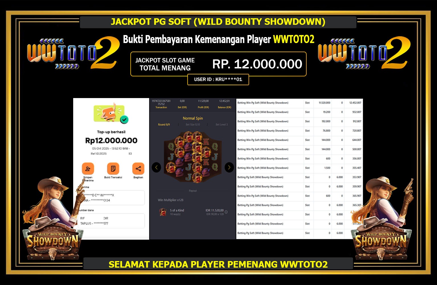 WWTOTO2 JACKPOT PG SOFT (WILD BOUNTY SHOWDOWN) Rp.12.000.000,- LUNAS