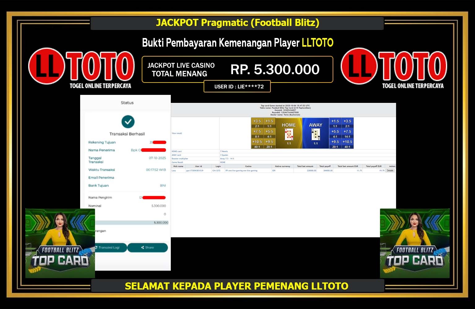 LLTOTO JACKPOT Pragmatic (Football Blitz) Rp.5.300.000,- LUNAS