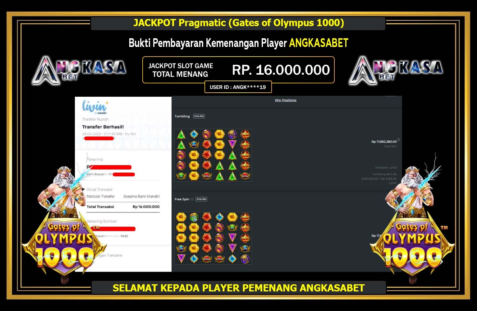 ANGKASABET JACKPOT PRAGMATIC (GATES OF OLYMPUS 1000) Rp.16.000.000,- LUNAS