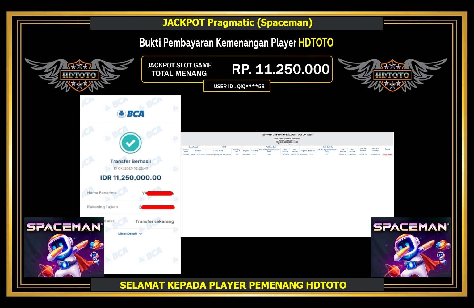 HDTOTO JACKPOT PRAGMATIC (SPACEMAN) Rp.11.250.000,- LUNAS