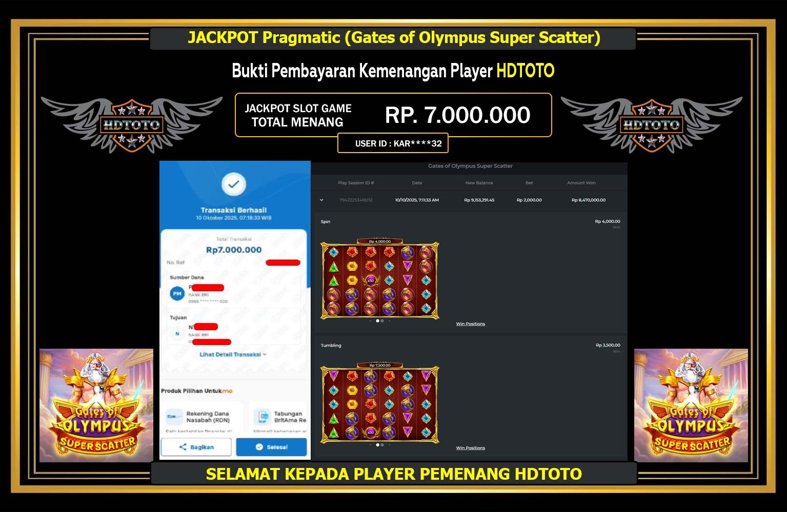 HDTOTO JACKPOT PRAGMATIC (GATES OF OLYMPUS SUPER SCATTER) Rp.7.000.000,- LUNAS