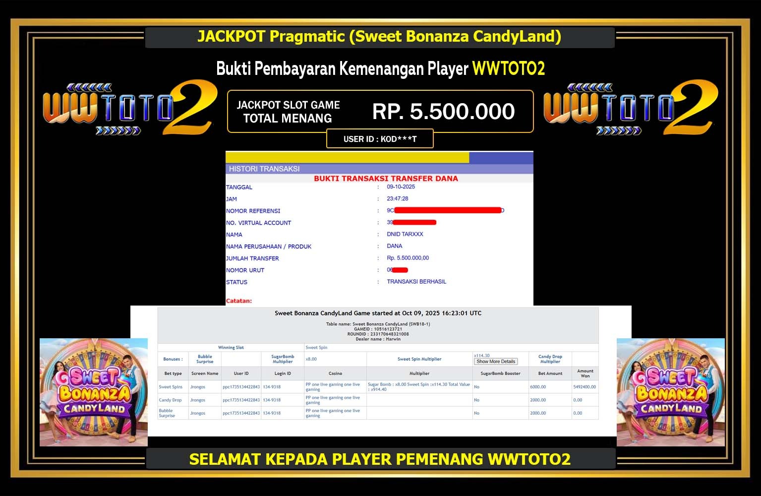 WWTOTO2 JACKPOT PRAGMATIC (SWEET BONANXA CANDYLAND) Rp.5.500.000,- LUNAS