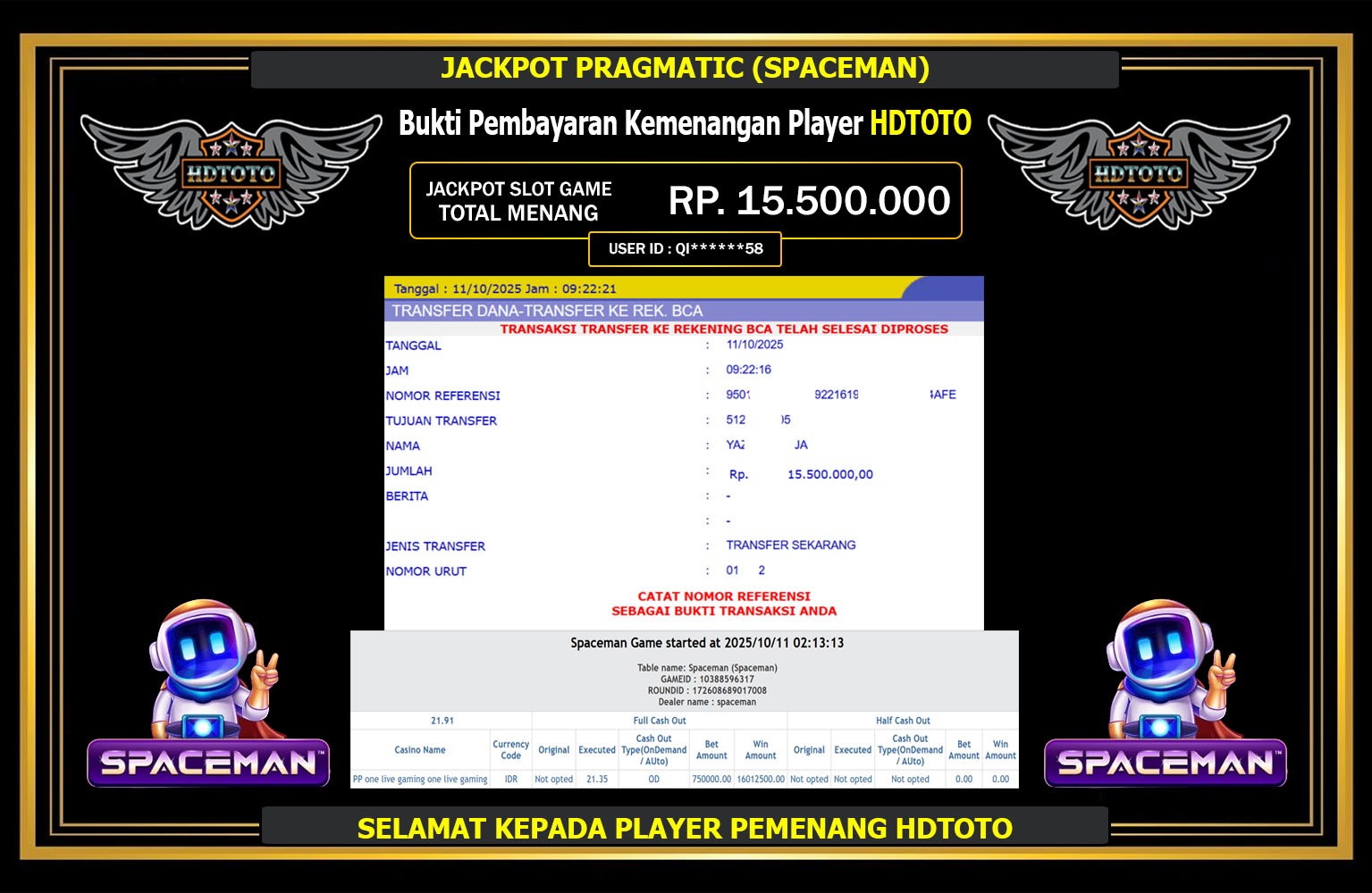 HDTOTO JACKPOT PRAGMATIC (SPACEMAN) Rp.15.500.000,- LUNAS