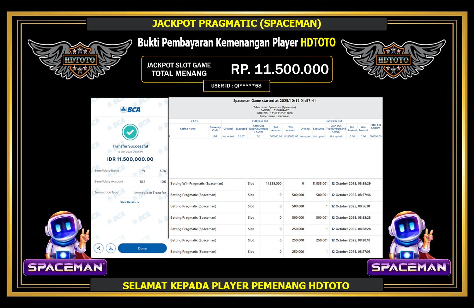 HDTOTO JACKPOT PRAGMATIC (SPACEMAN) Rp.11.500.000,- LUNAS