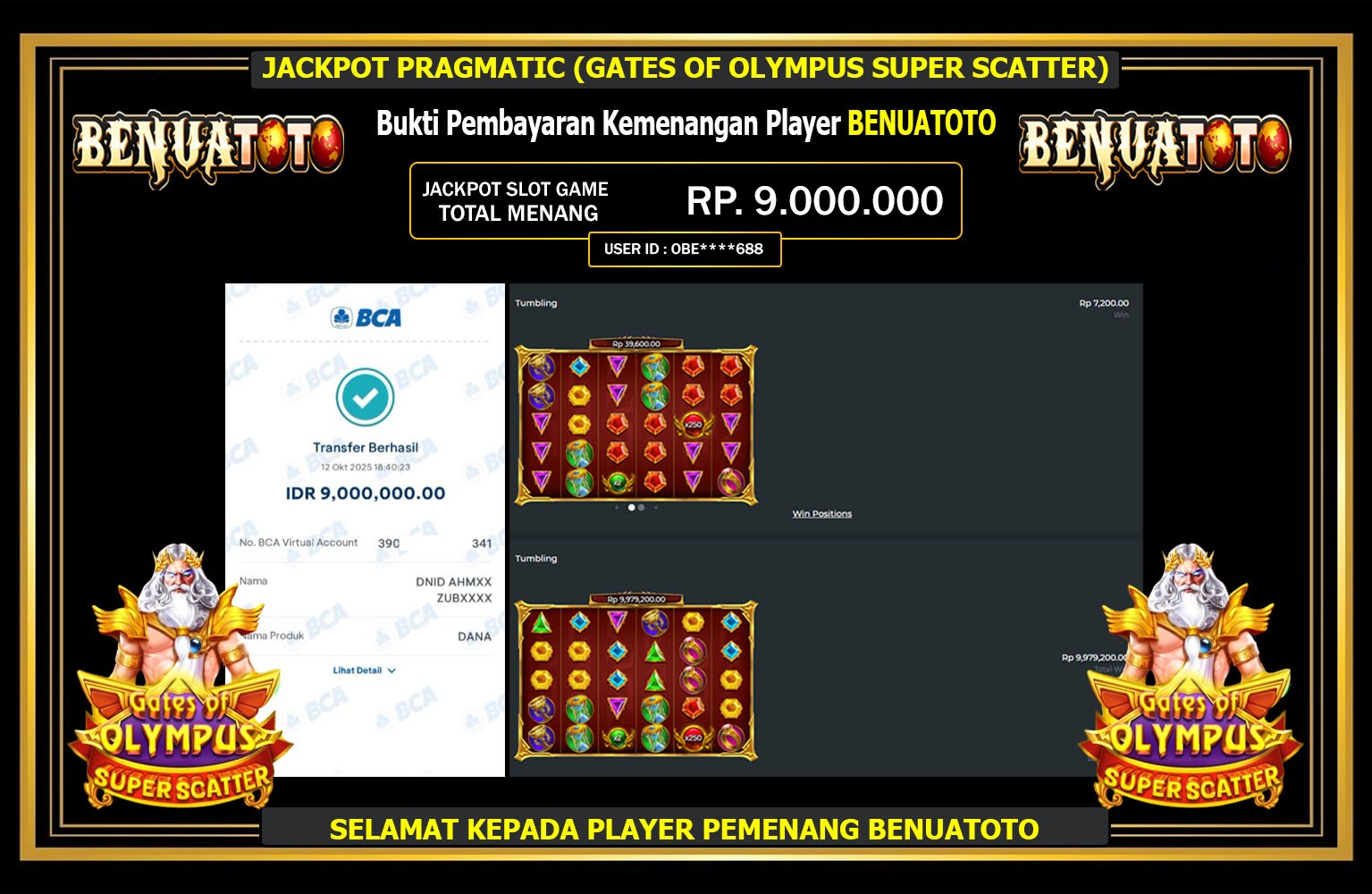 BENUATOTO JACKPOT PRAGMATIC (GATES OF OLYMPUS SUPER SCATTER) Rp.9.000.000,- LUNAS