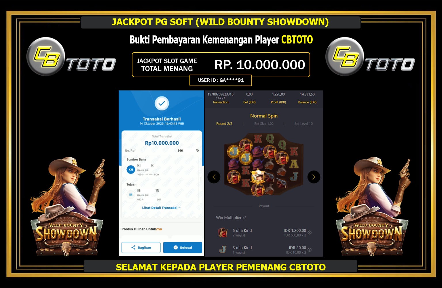 CBTOTO JACKPOT PG SOFT (WILD BOUNTY SHOWDOWN) Rp.10.000.000,- LUNAS