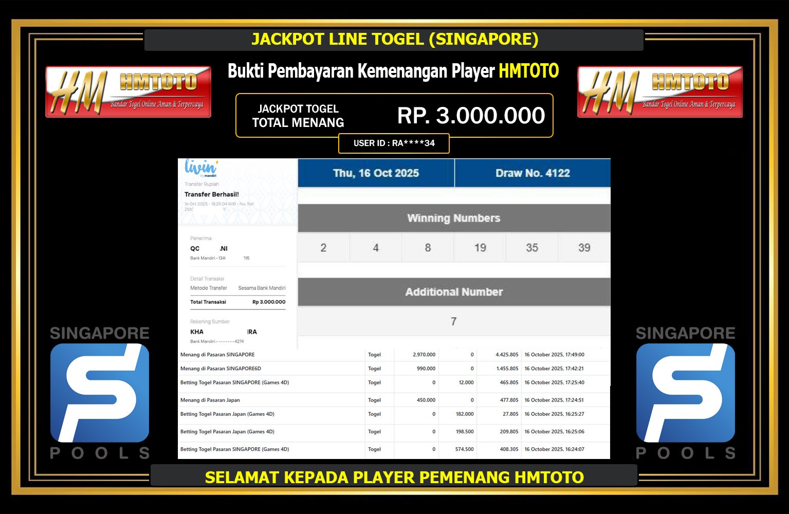 HMTOTO JACKPOT LINE TOGEL (SINGAPORE) Rp.3.000.000,- LUNAS