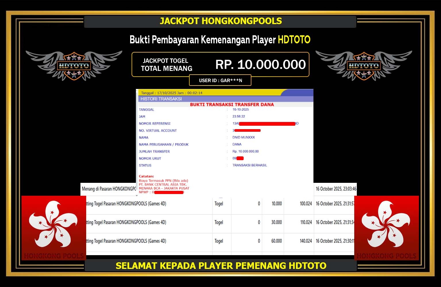 HDTOTO JACKPOT TOGEL HONGKONGPOOLS  Rp.10.000.000,- LUNAS