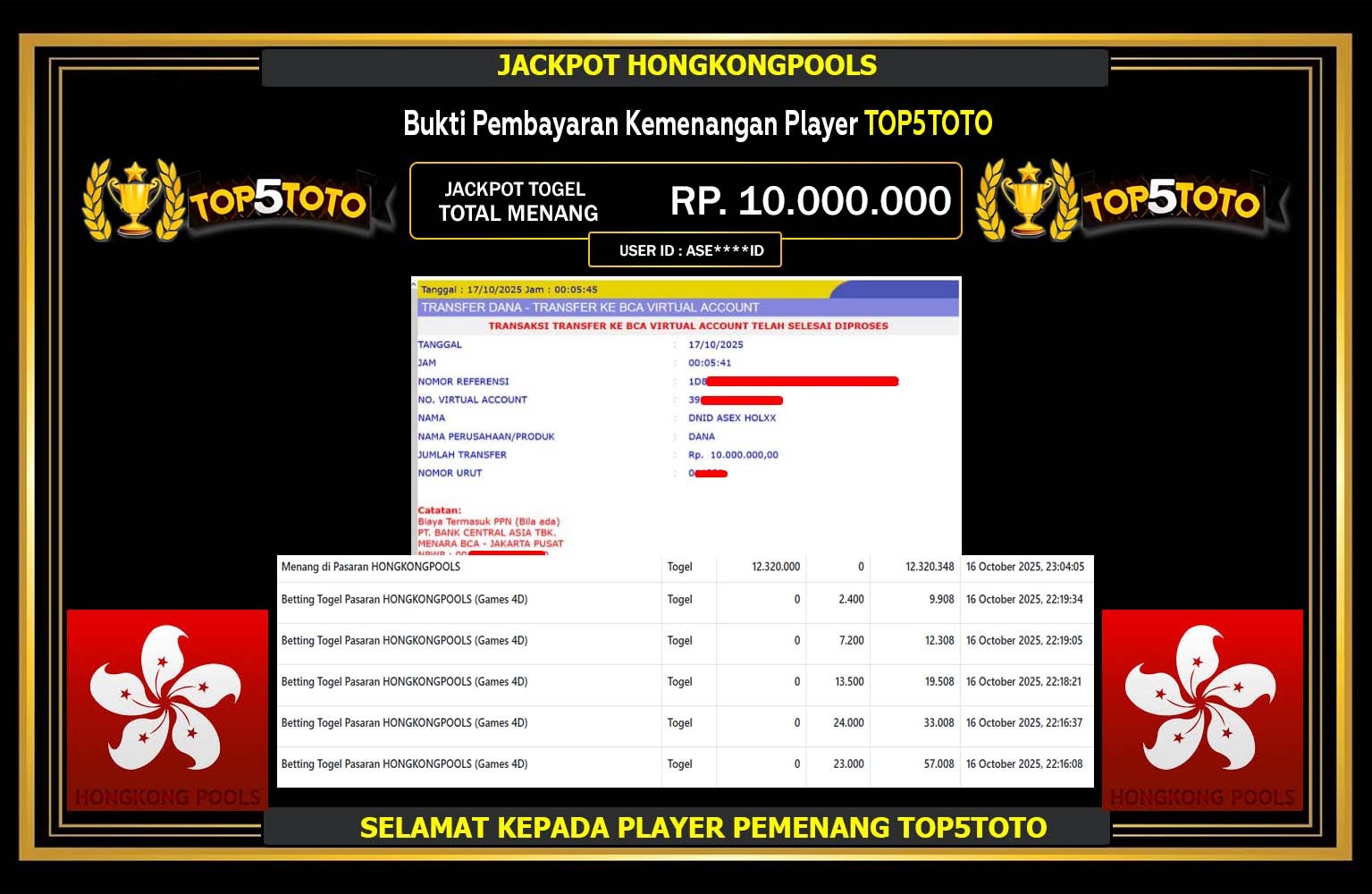 TOP5TOTO JACKPOT TOGEL HONGKONGPOOL Rp.10.000.000,- LUNAS