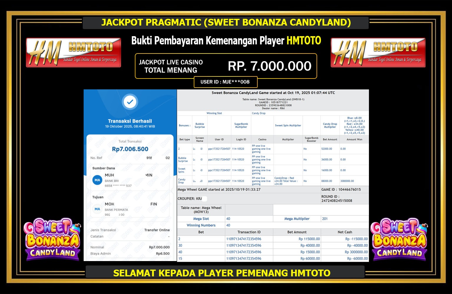 HMTOTO JACKPOT PRAGMATIC (SWEET BONANZA CANDYLAND) Rp.7.000.000,- LUNAS