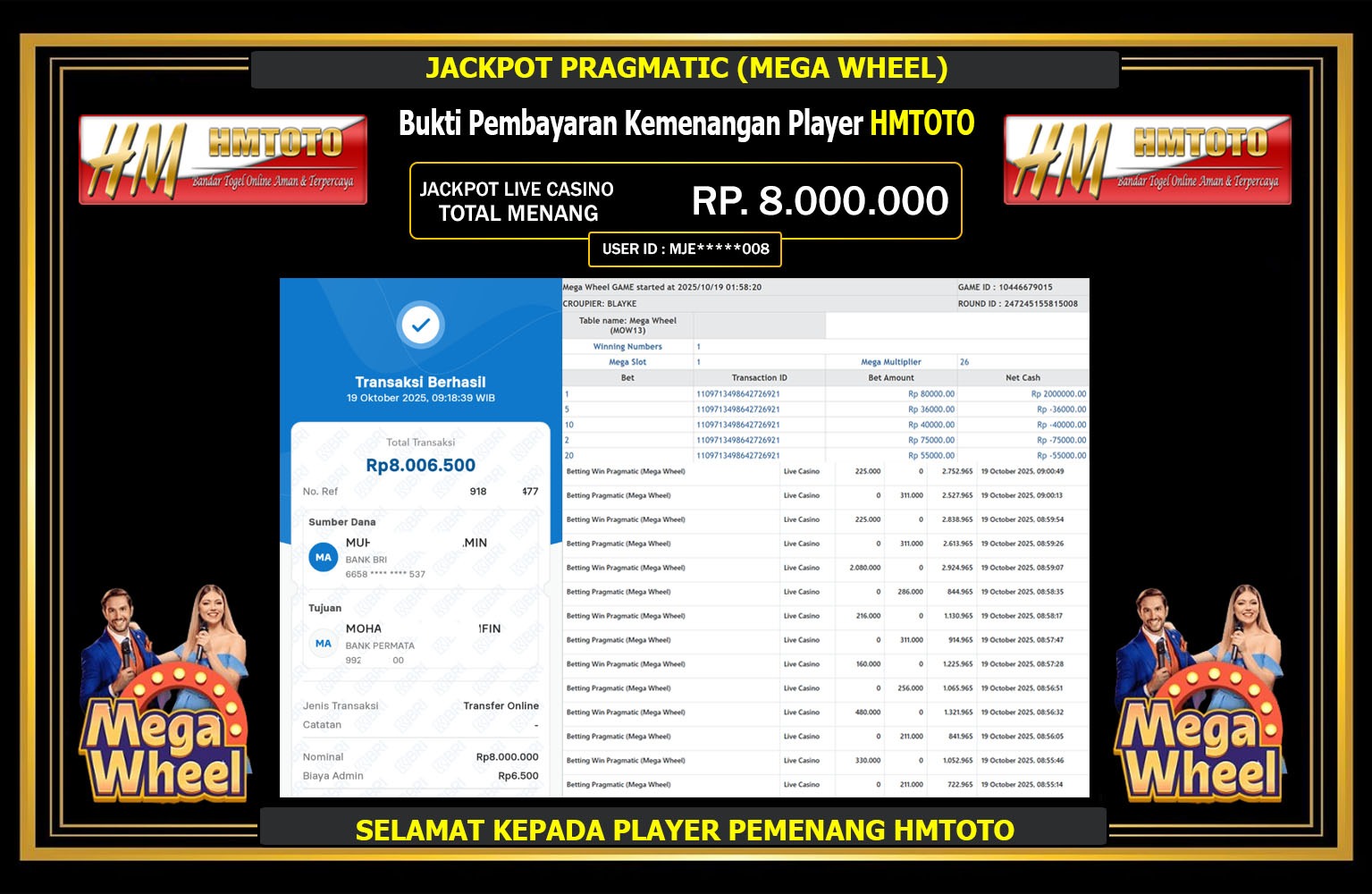 HMTOTO JACKPOT PRAGMATIC (MEGA WHEEL) Rp.8.000.000,- LUNAS
