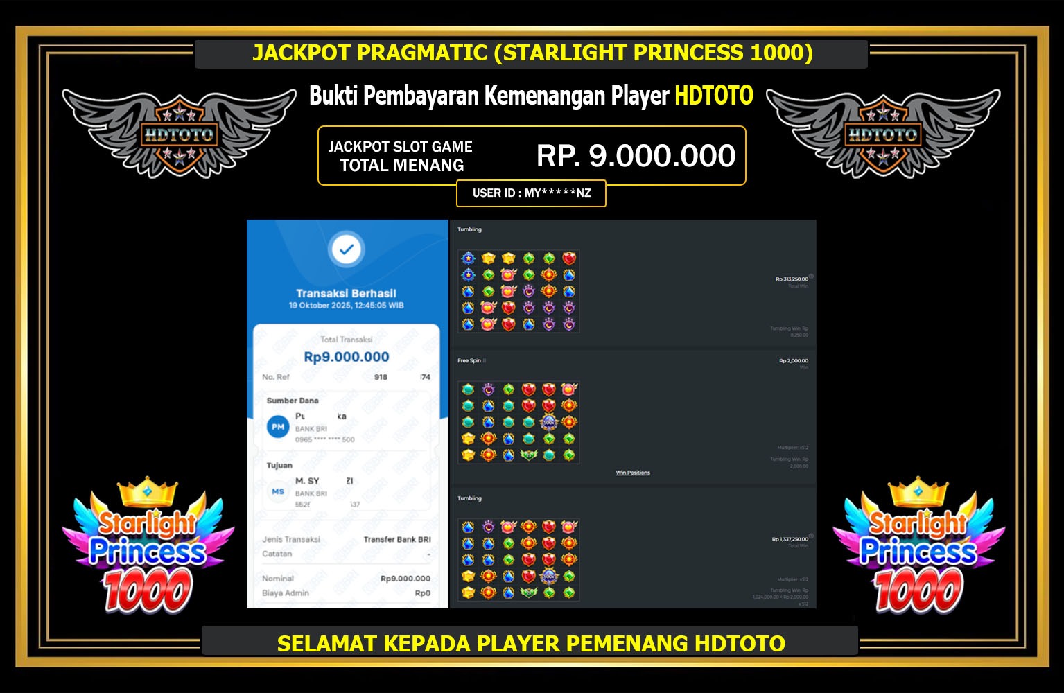 HDTOTO JACKPOT PRAGMATIC (STARLIGHT PRINCESS 1000) Rp.9.000.000,- LUNAS