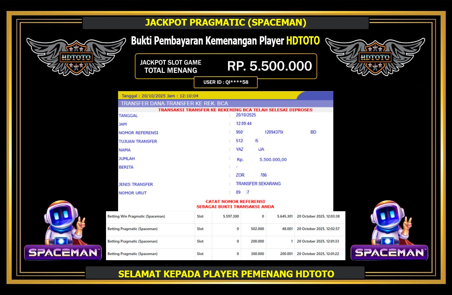 HDTOTO JACKPOT PRAGMATIC (SPACEMAN) Rp.5.500.000,- LUNAS