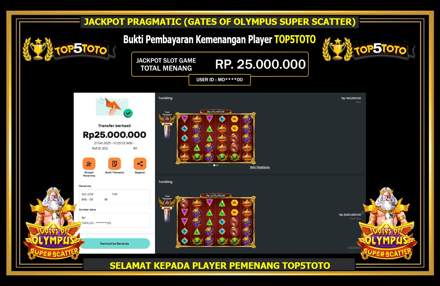 TOP5TOTO JACKPOT PRAGMATIC (GATES OF OLYMPUS SUPER SCATTER) Rp.25.000.000,- LUNAS