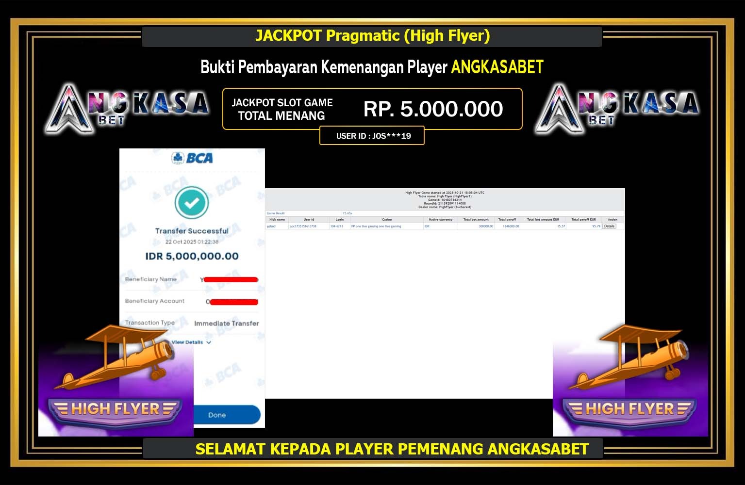 ANGKASABET JACKPOT PRAGMATIC (HIGH FLYER) Rp.5.000.000,- LUNAS