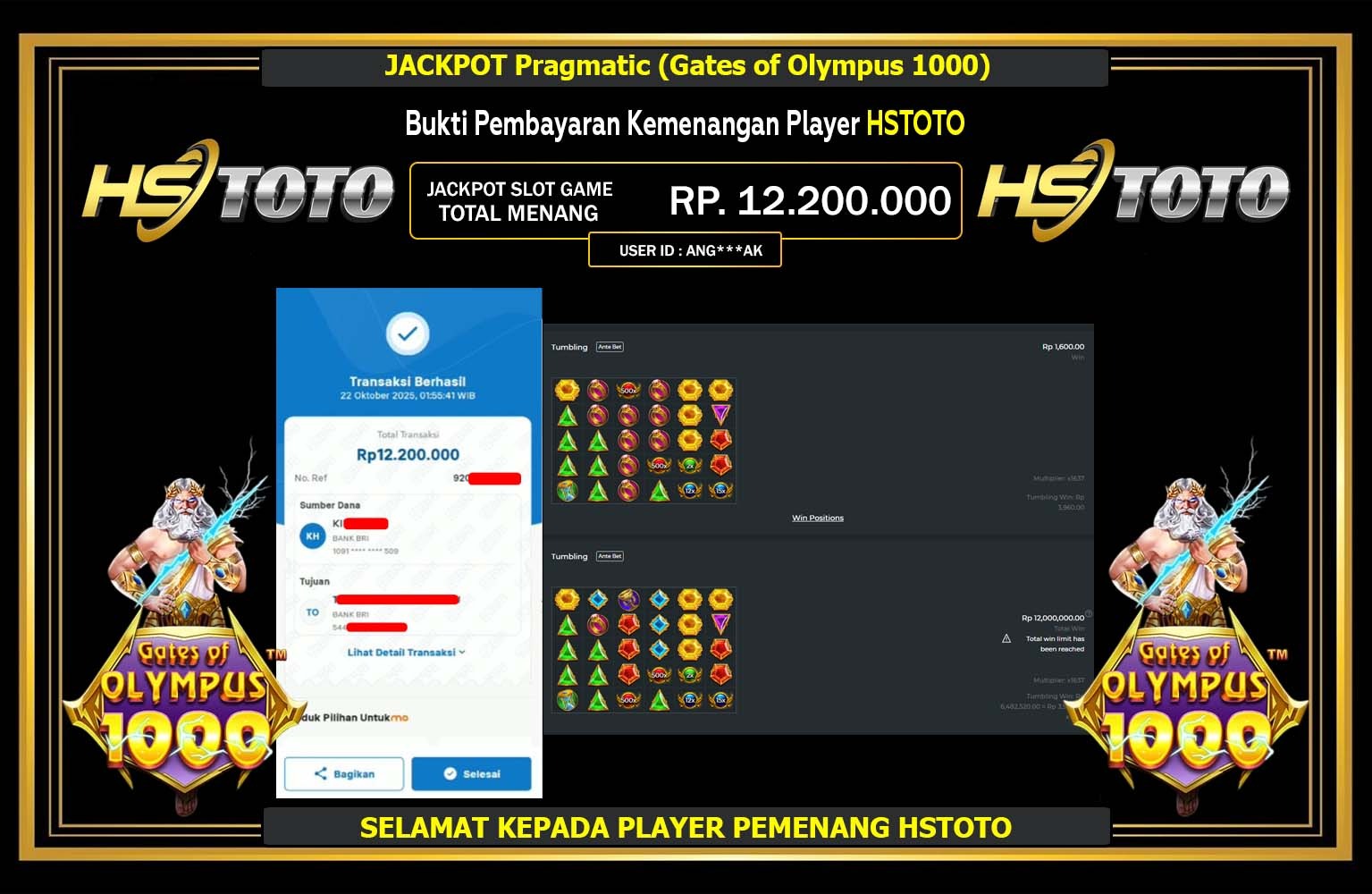HSTOTO JACKPOT PRAGMATIC (GATES OF OLYMPUS 1000) Rp.12.200.000,- LUNAS