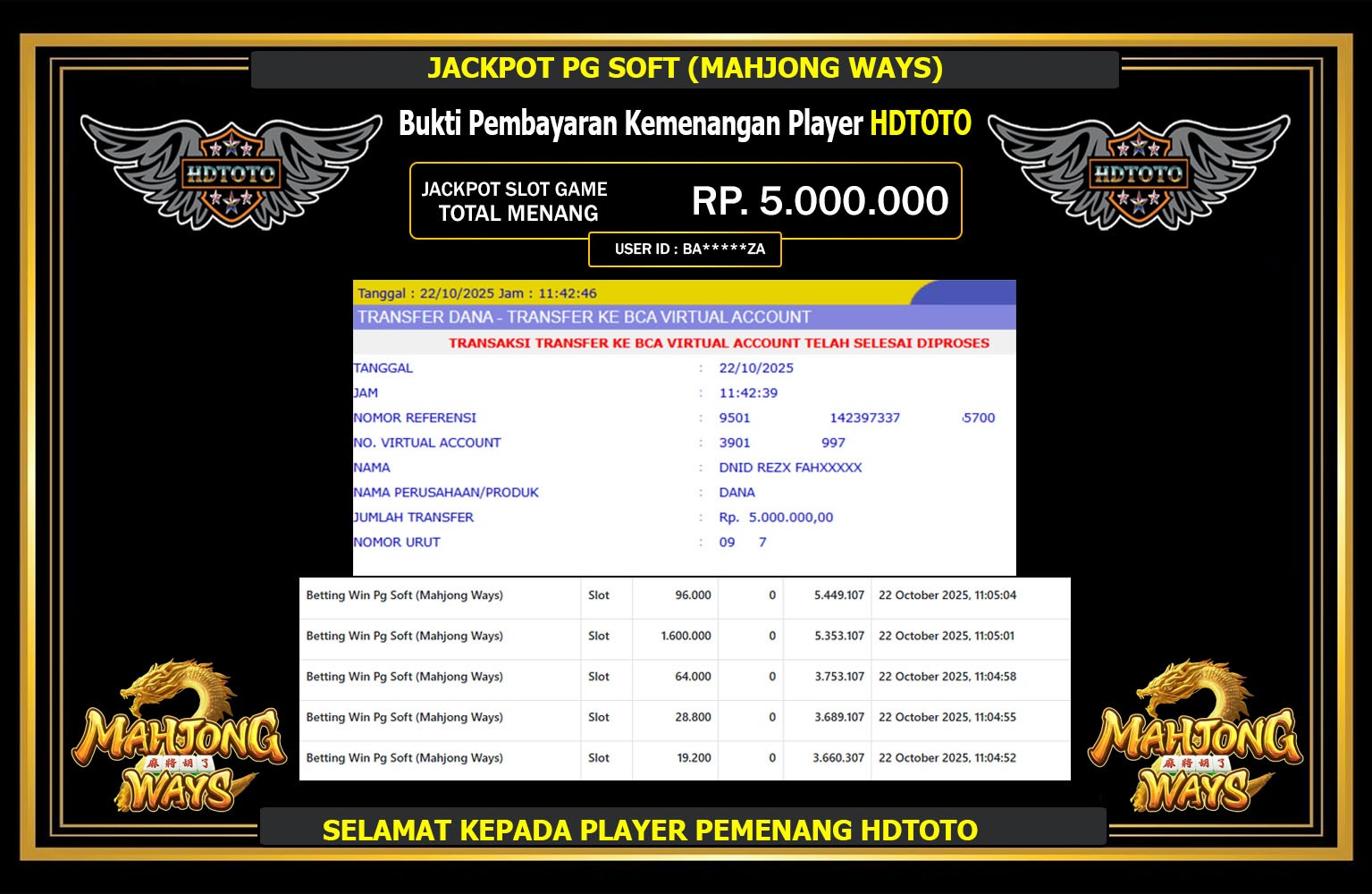 HDTOTO JACKPOT PG SOFT (MAHJONG WAYS) Rp.5.000.000,- LUNAS