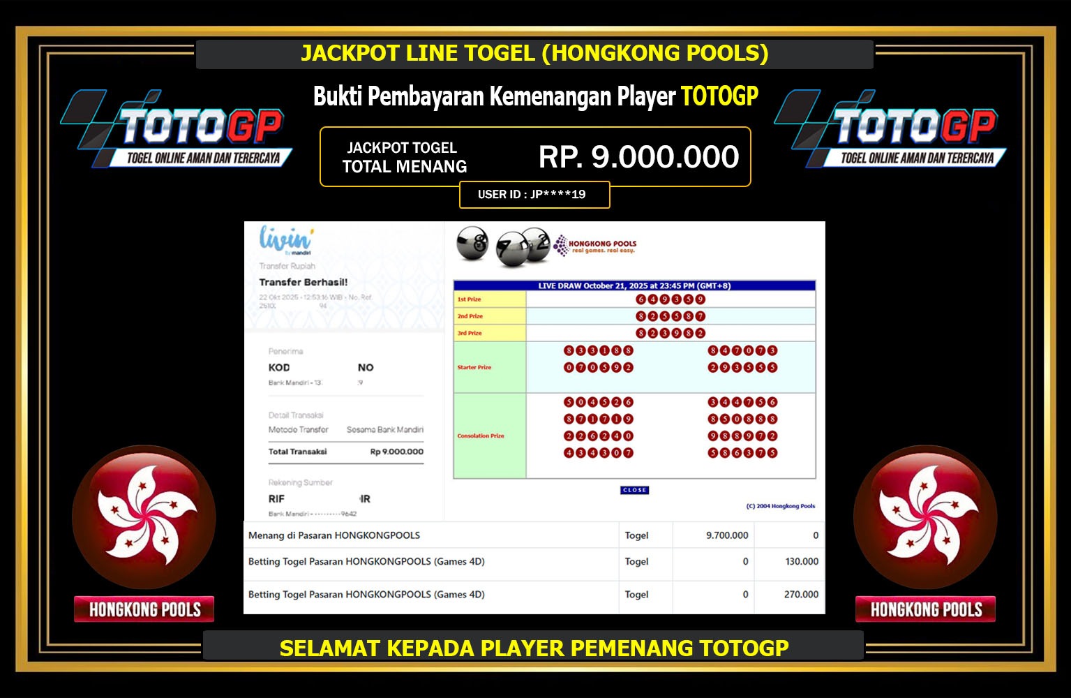 TOTOGP JACKPOT LINE TOGEL (HONGKONG POOLS) Rp.9.000.000,- LUNAS