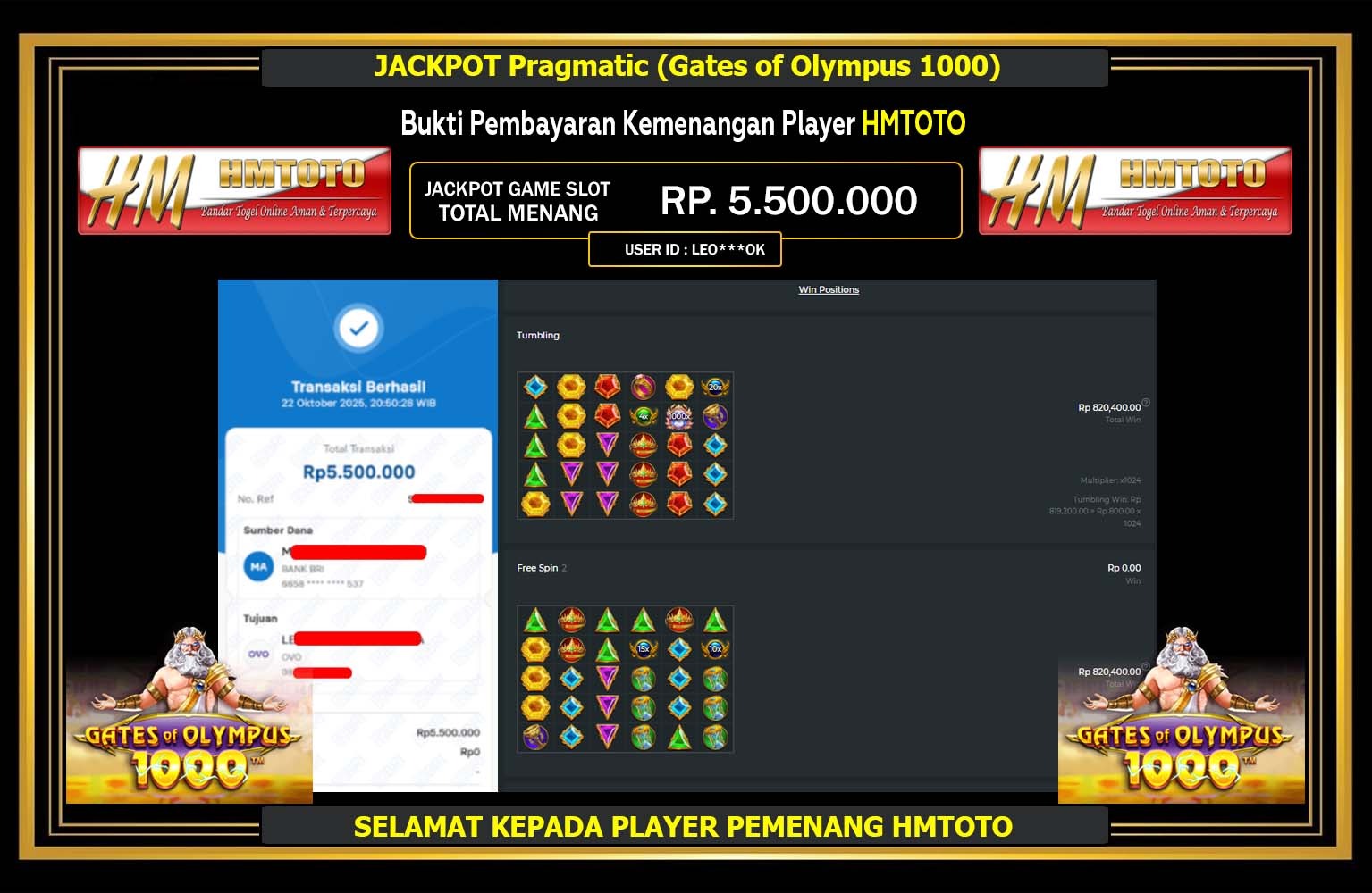 HMTOTO JACKPOT PRAGMATIC (GATES OF OLYMPUS 1000) Rp.5.500.000,- LUNAS