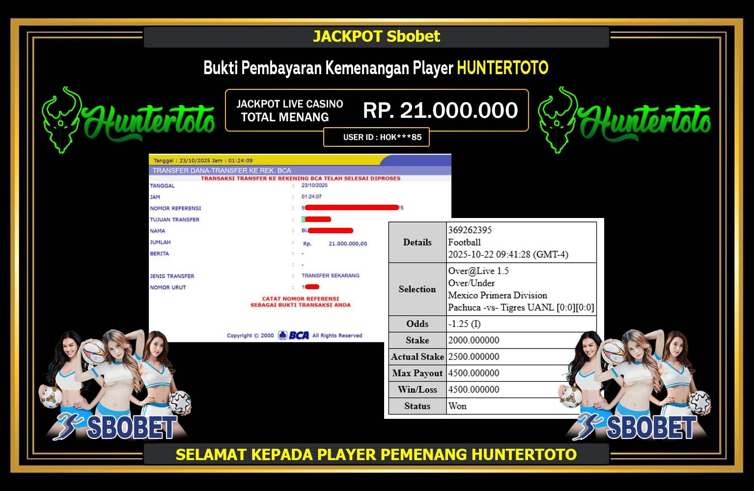 HUNTERTOTO JACKPOT SPORTSBOOK (SBO BET) Rp.21.000.000,- LUNAS