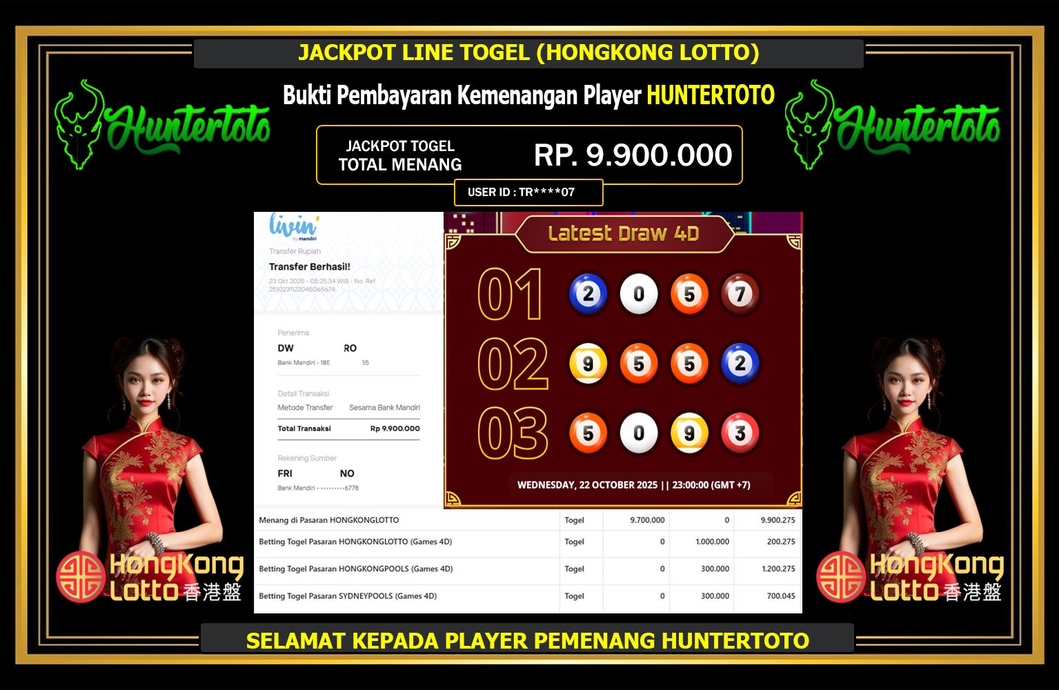 HUNTERTOTO JACKPOT LINE TOGEL (HONGKONG LOTTO) Rp.9.900.000,- LUNAS
