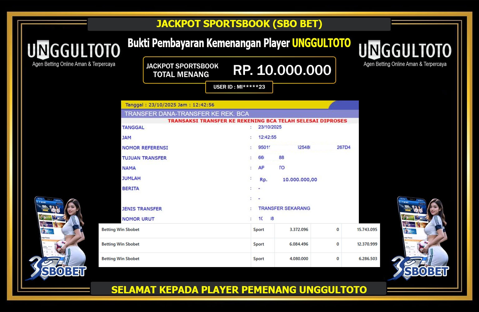UNGGULTOTO JACKPOT SPORTSBOOK (SBO BET) Rp.10.000.000,- LUNAS
