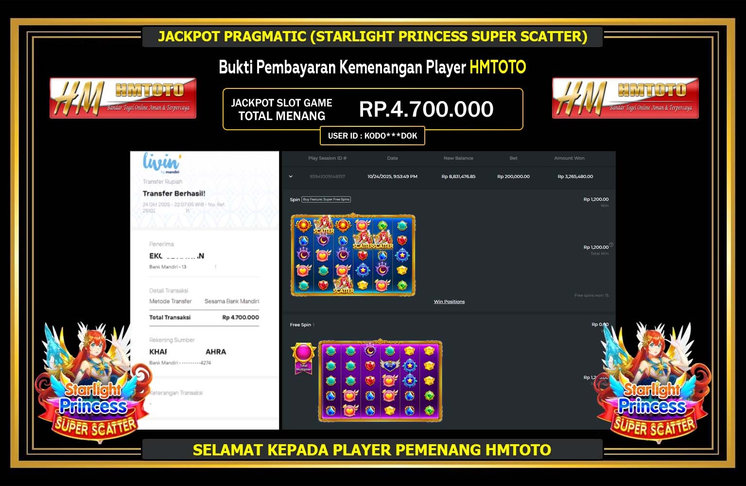 HMTOTO JACKPOT PRAGMATIC (Starlight Princess Super Scatter) Rp.4.700.000,- LUNAS