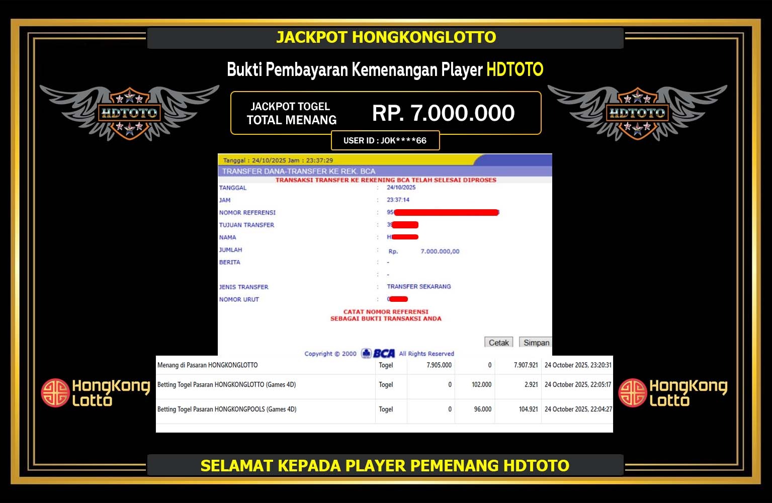 HDTOTO JACKPOT LINE TOGEL (HONGKONG LOTTO) Rp.7.000.000,- LUNAS