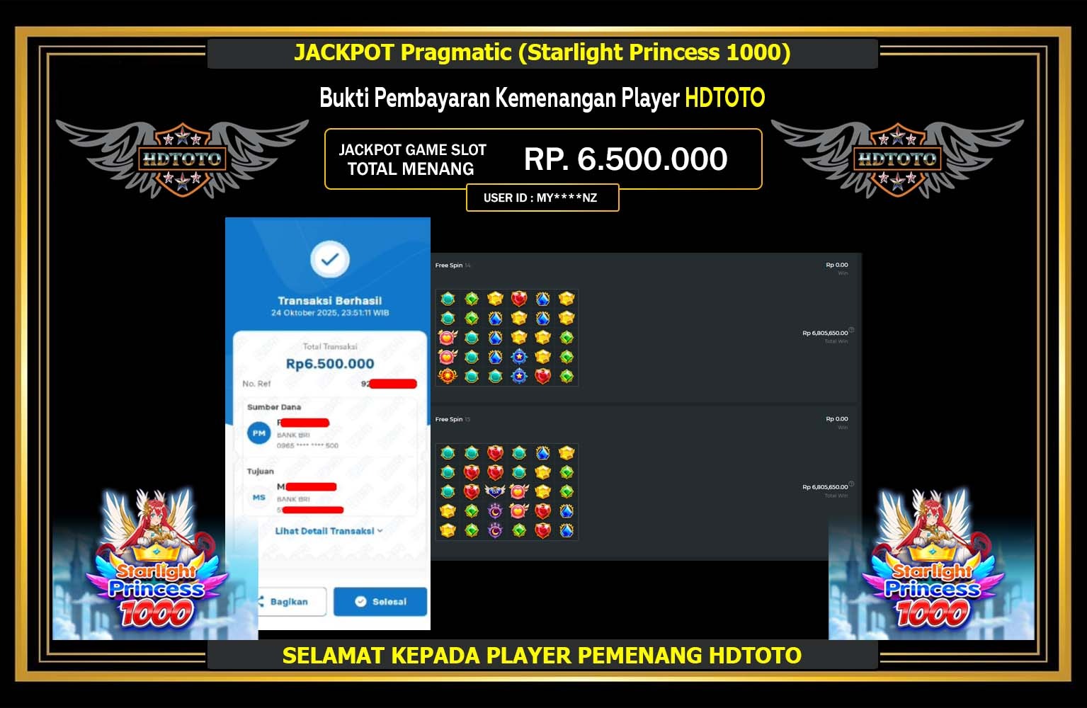 HDTOTO JACKPOT PRAGMATIC (STARLIGHT PRINCESS 1000) Rp.6.500.000,- LUNAS