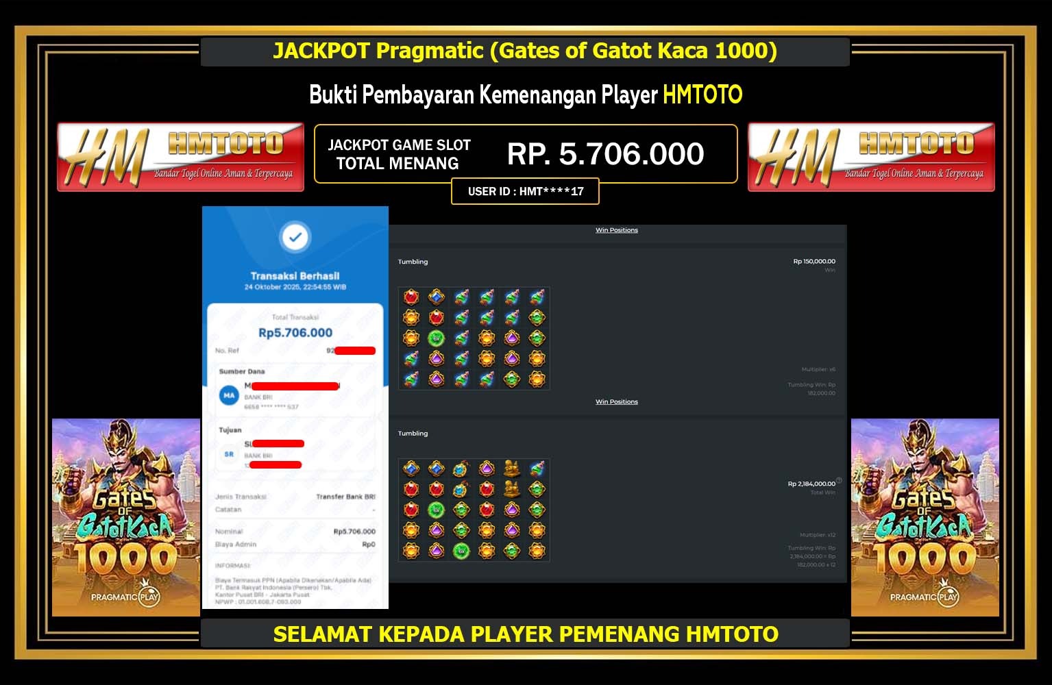 HMTOTO JACKPOT PRAGMATIC (GATES OF GATOT KACA 1000) Rp.5.706.000,- LUNAS