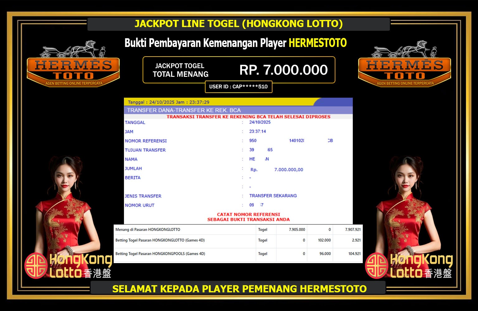 HERMESTOTO JACKPOT LINE TOGEL (HONGKONG LOTTO) Rp.7.000.000,- LUNAS