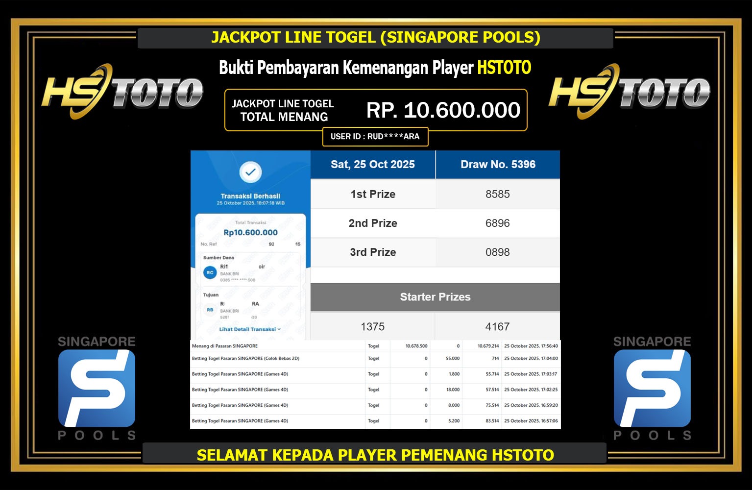 HSTOTO JACKPOT LINE TOGEL (SINGAPORE POOLS) Rp.10.600.000,- LUNAS