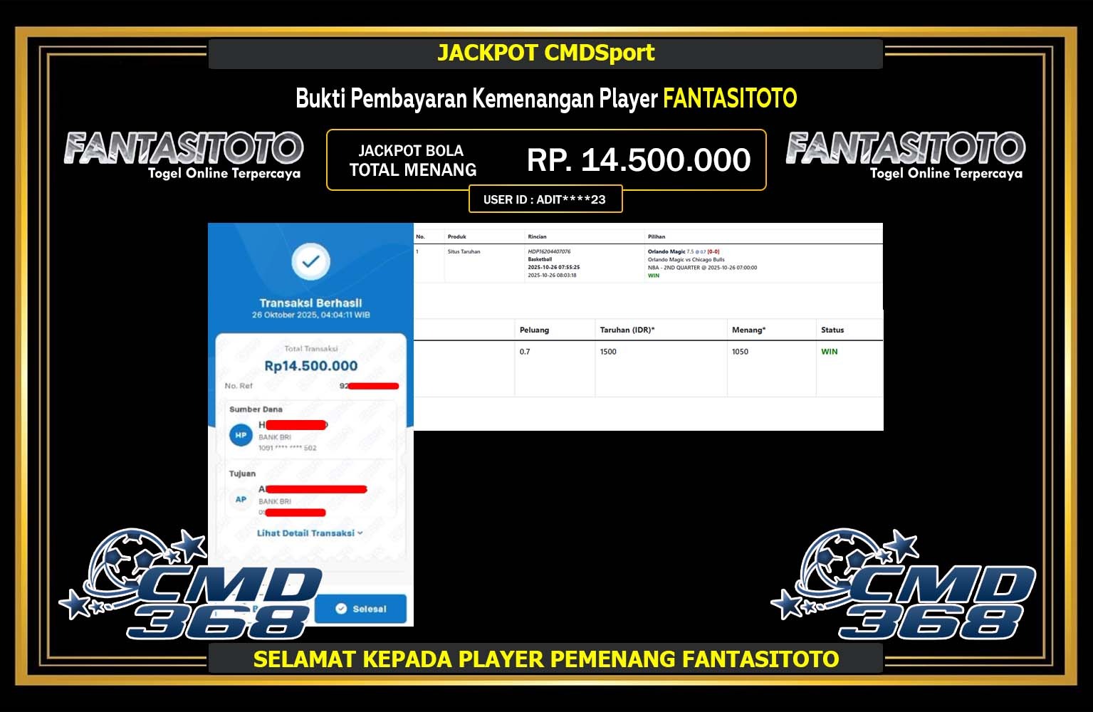 FANTASITOTO CMD Sport Rp.14.500.000,- LUNAS