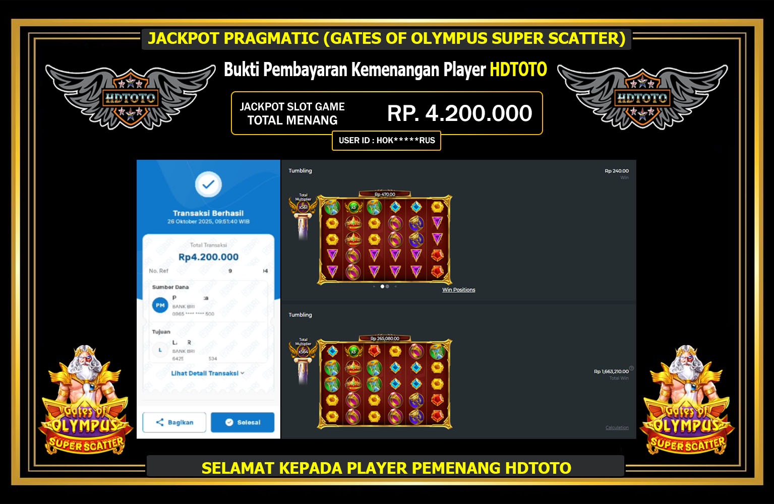 HDTOTO JACKPOT PRAGMATIC (GATES OF OLYMPUS SUPER SCATTER) Rp.4.200.000,- LUNAS