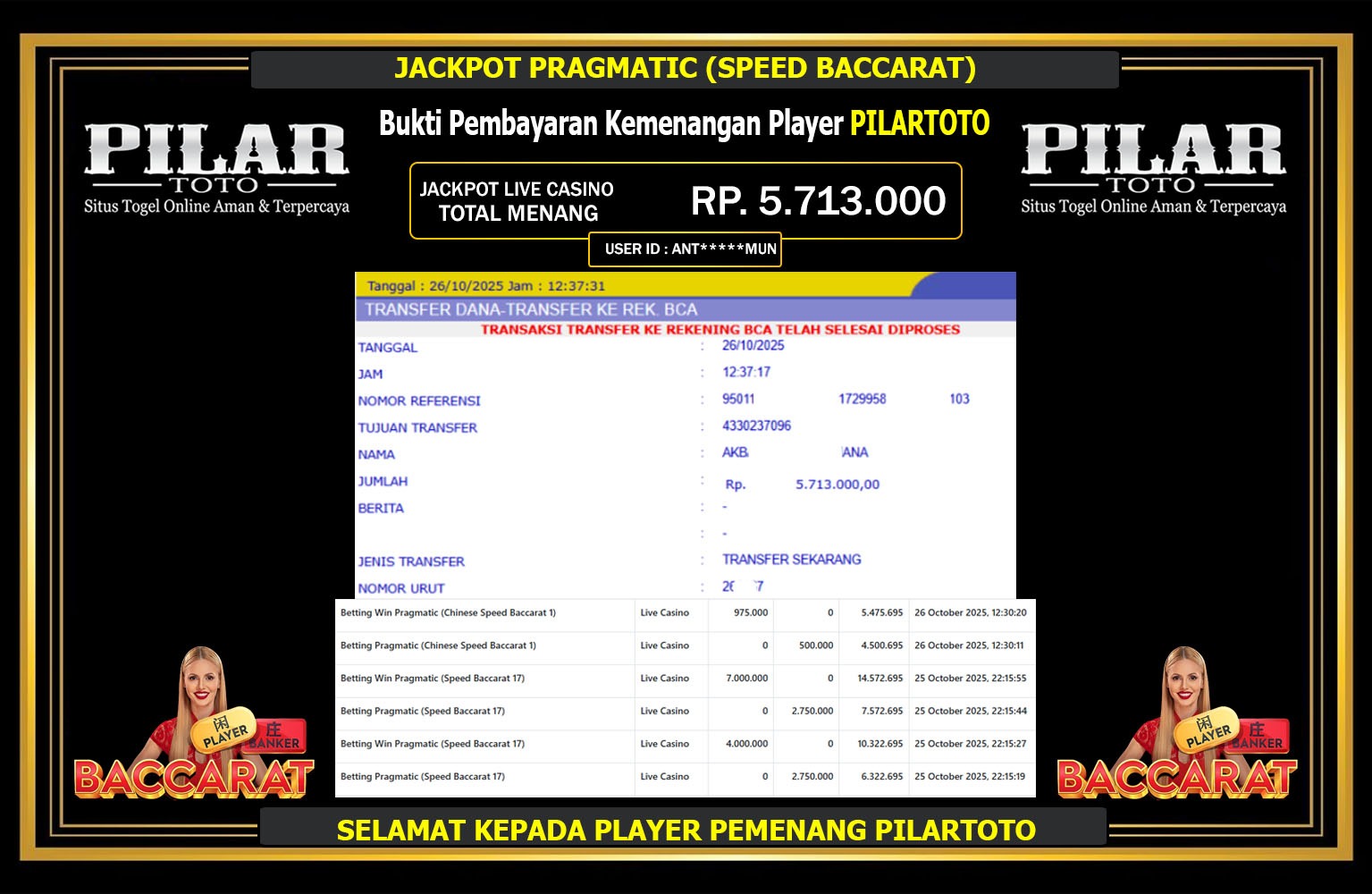 PILARTOTO JACKPOT PRAGMATIC (SPEED BACCARAT) Rp.5.713.000,- LUNAS