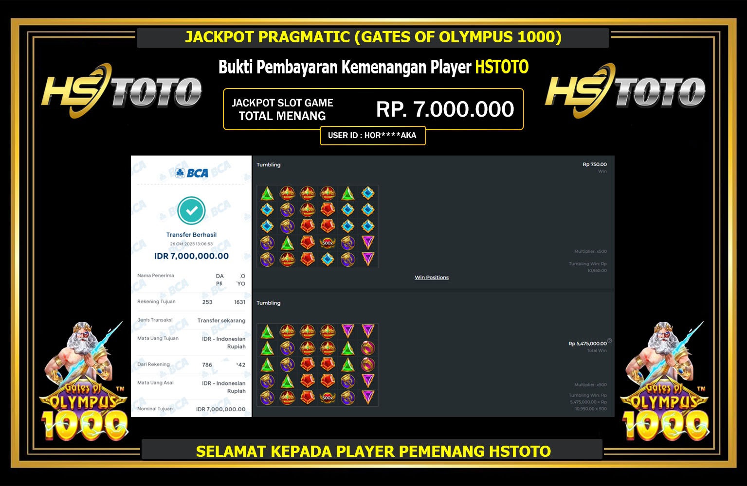 HSTOTO JACKPOT PRAGMATIC (GATES OF OLYMPUS 1000) Rp.7.000.000,- LUNAS