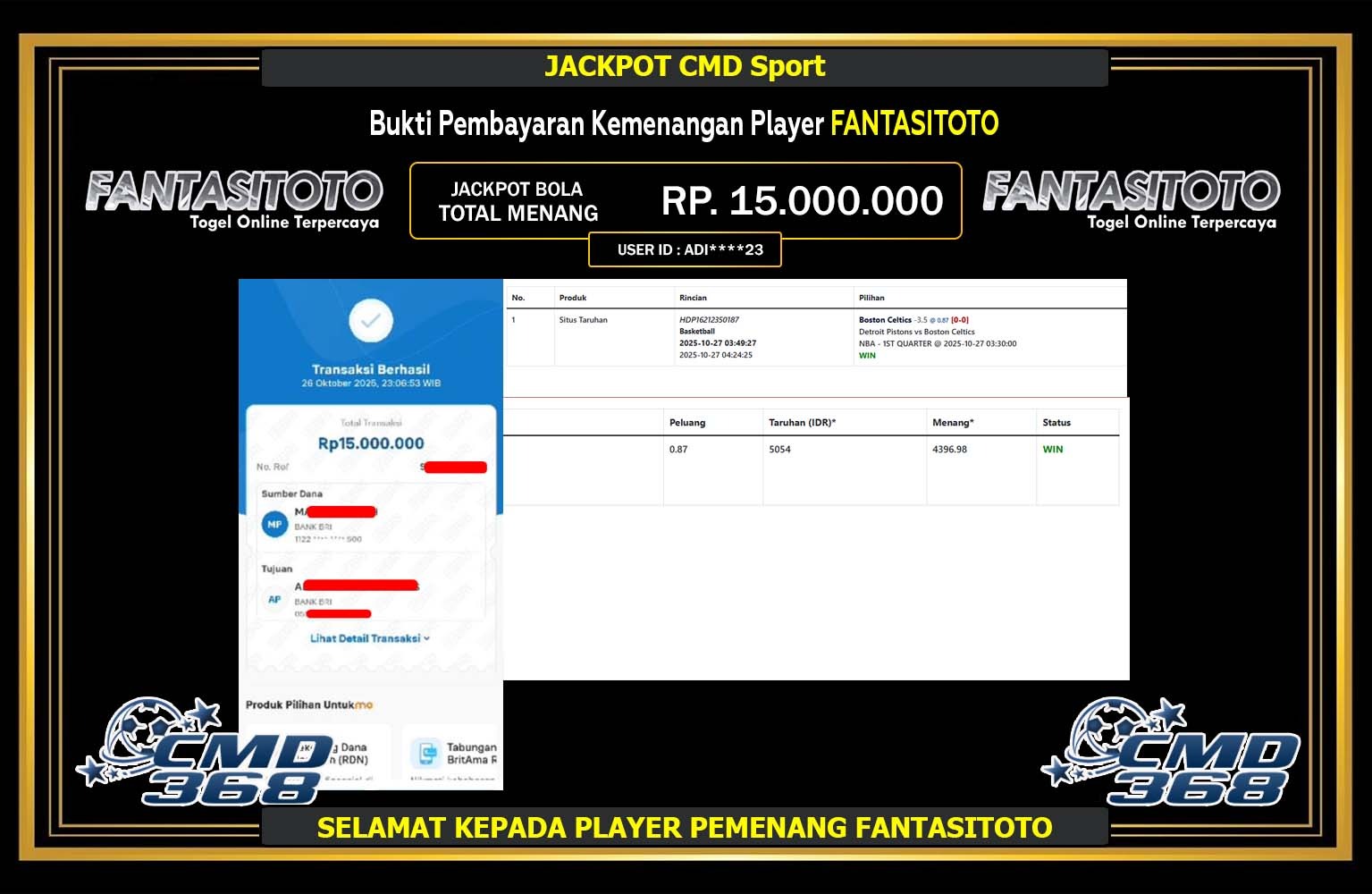 FANTASITOTO JACKPOT SPORTSBOOK (CMD 368) Rp.15.000.000,- LUNAS