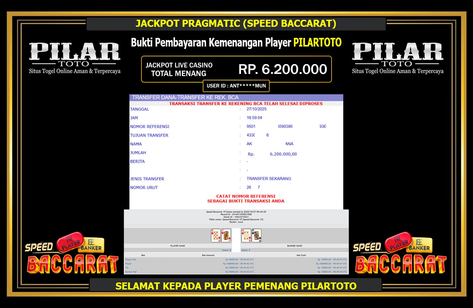 PILARTOTO JACKPOT PRAGMATIC (SPEED BACCARAT) Rp.6.200.000,- LUNAS