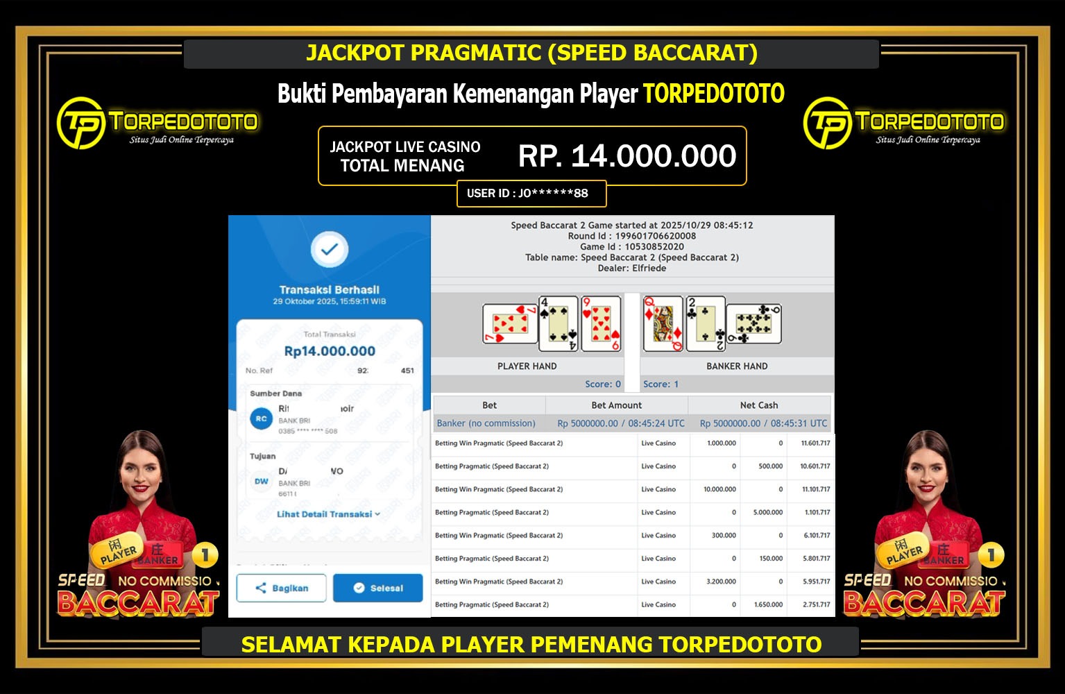 TORPEDOTOTO JACKPOT PRAGMATIC (SPEED BACCARAT) Rp.14.000.000,- LUNAS