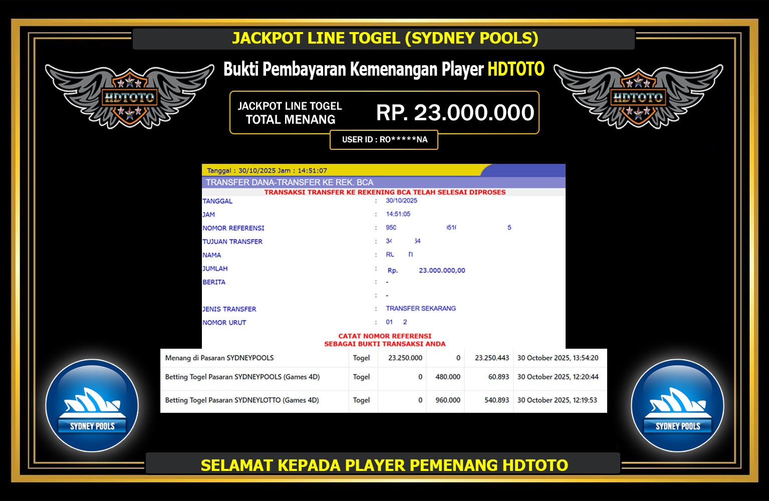 HDTOTO JACKPOT LINE TOGEL (SYDNEY POOLS) Rp.23.000.000,- LUNAS
