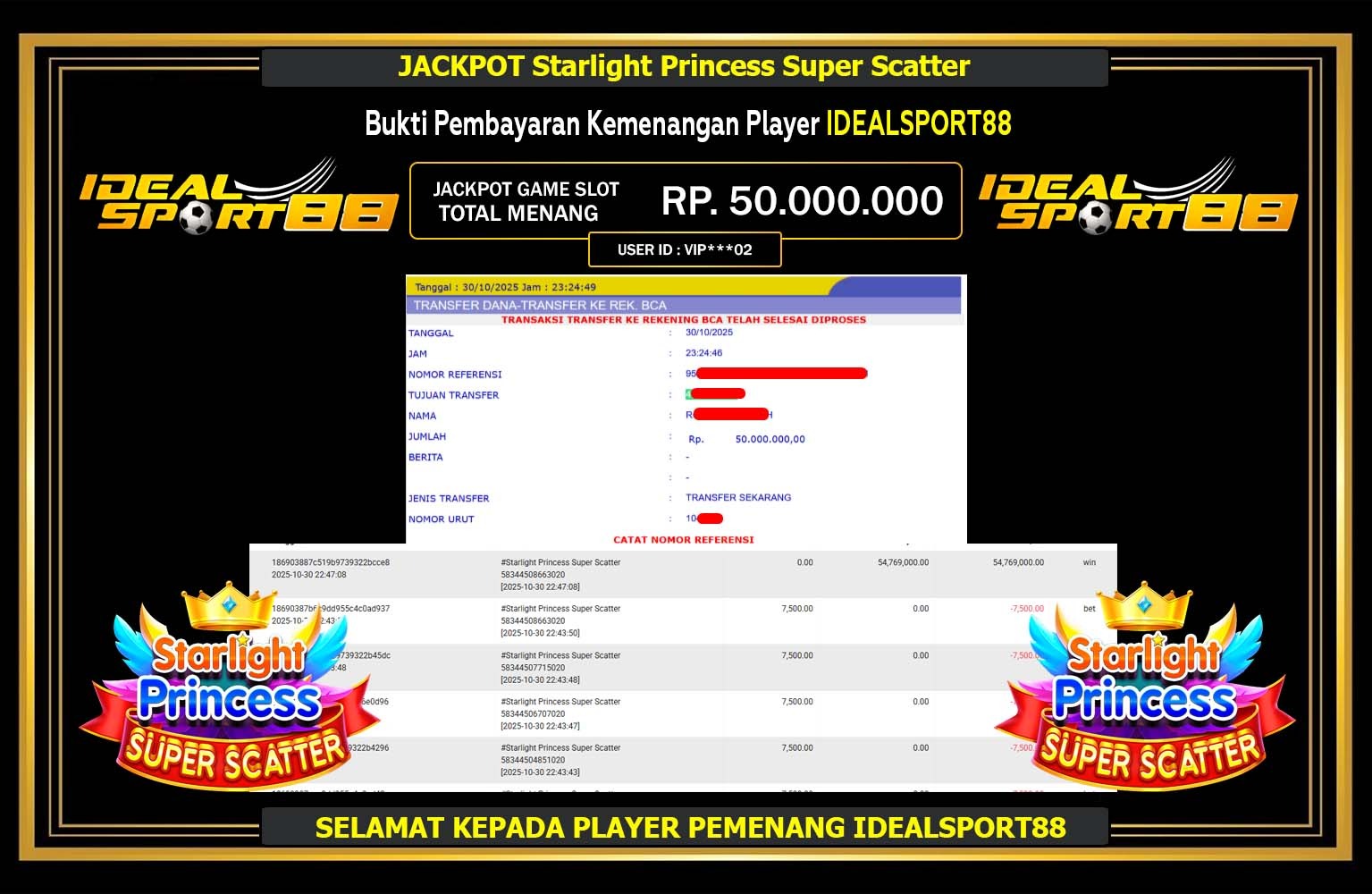 IDEALSPORT88 JACKPOT PRAGMATIC (STARLIGHT PRNCESS SUPER SCATTER) Rp.50.000.000,- LUNAS