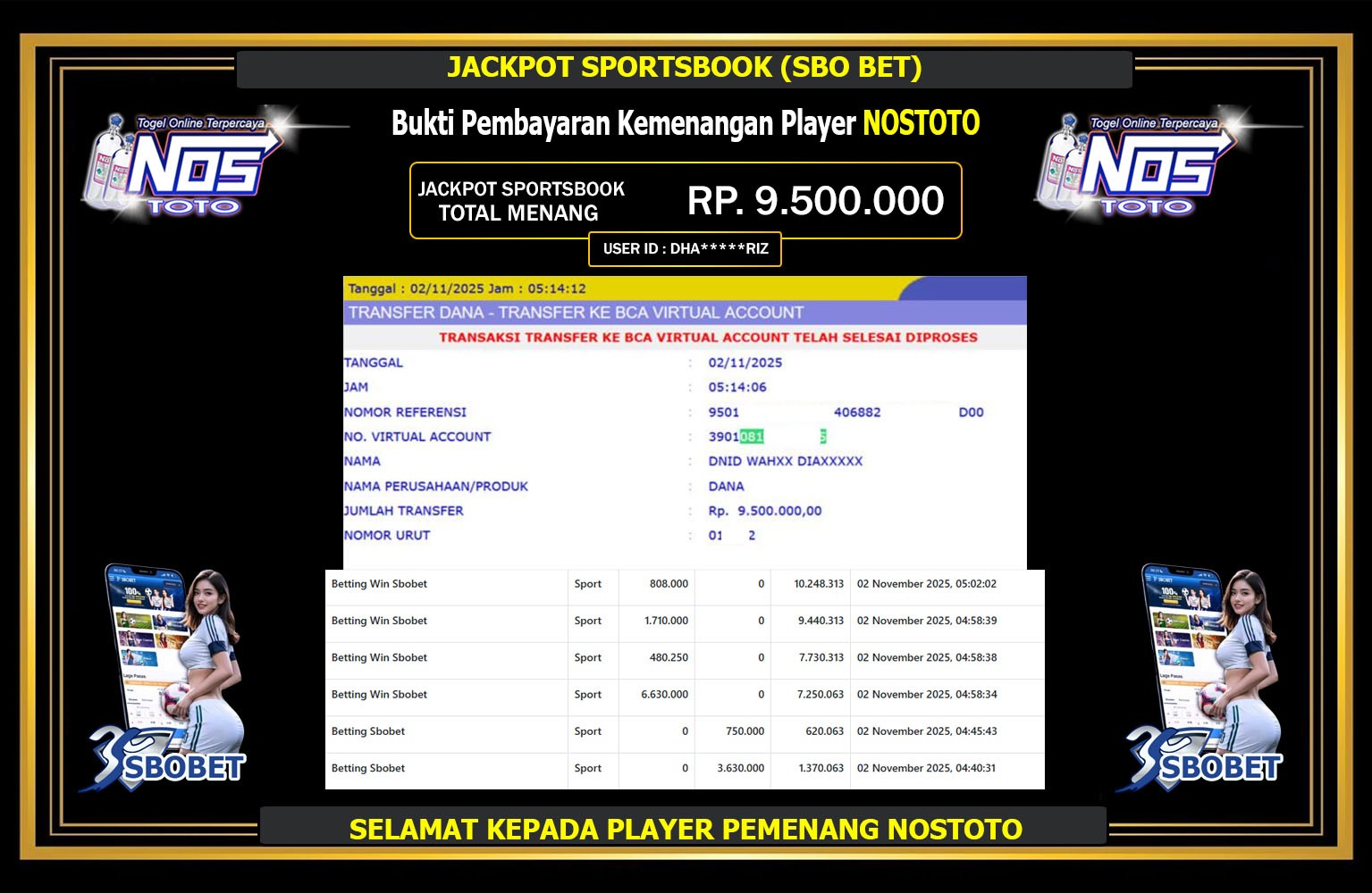 NOSTOTO JACKPOT SPORTSBOOK (SBO BET) Rp.9.500.000,- LUNAS