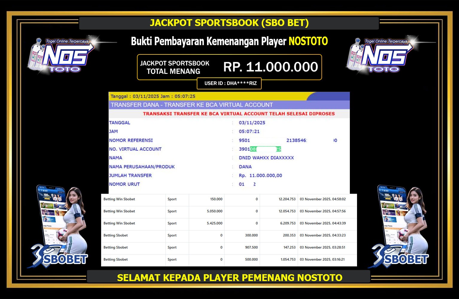 NOSTOTO JACKPOT SPORTSBOOK (SBO BET) Rp.11.000.000,- LUNAS