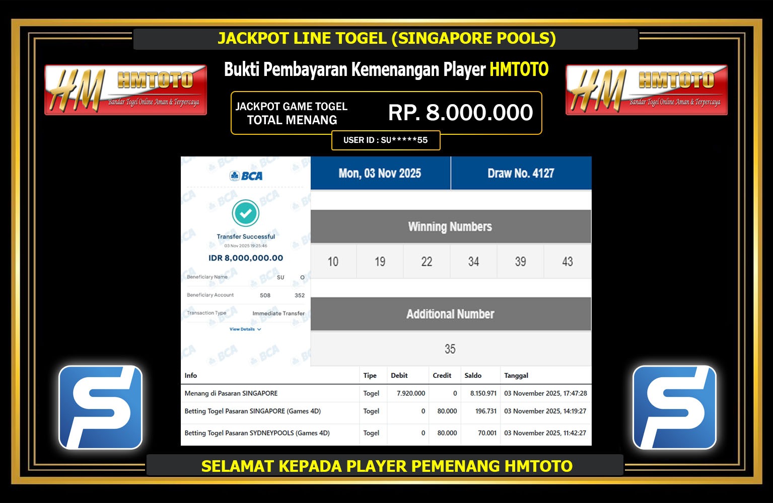 HMTOTO JACKPOT LINE TOGEL (SINGAPORE POOLS) Rp.8.000.000,- LUNAS
