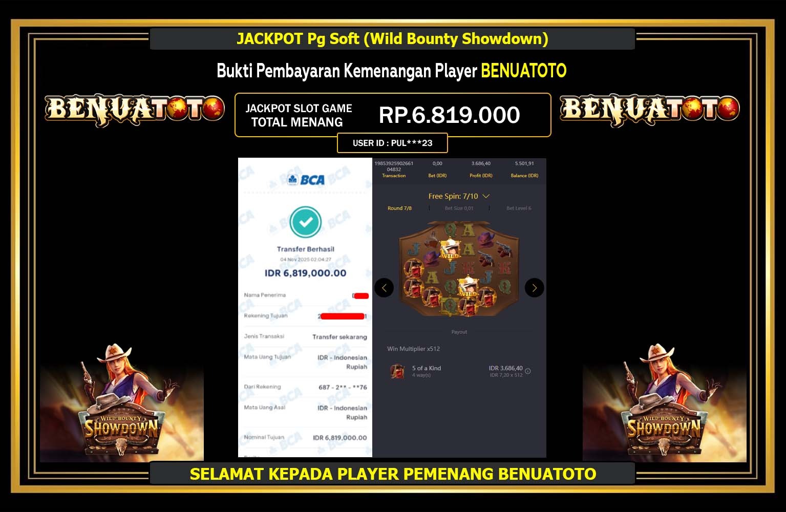 BENUATOTO JACKPOT Pg Soft (Wild Bounty Showdown) Rp.6.819.000,- LUNAS