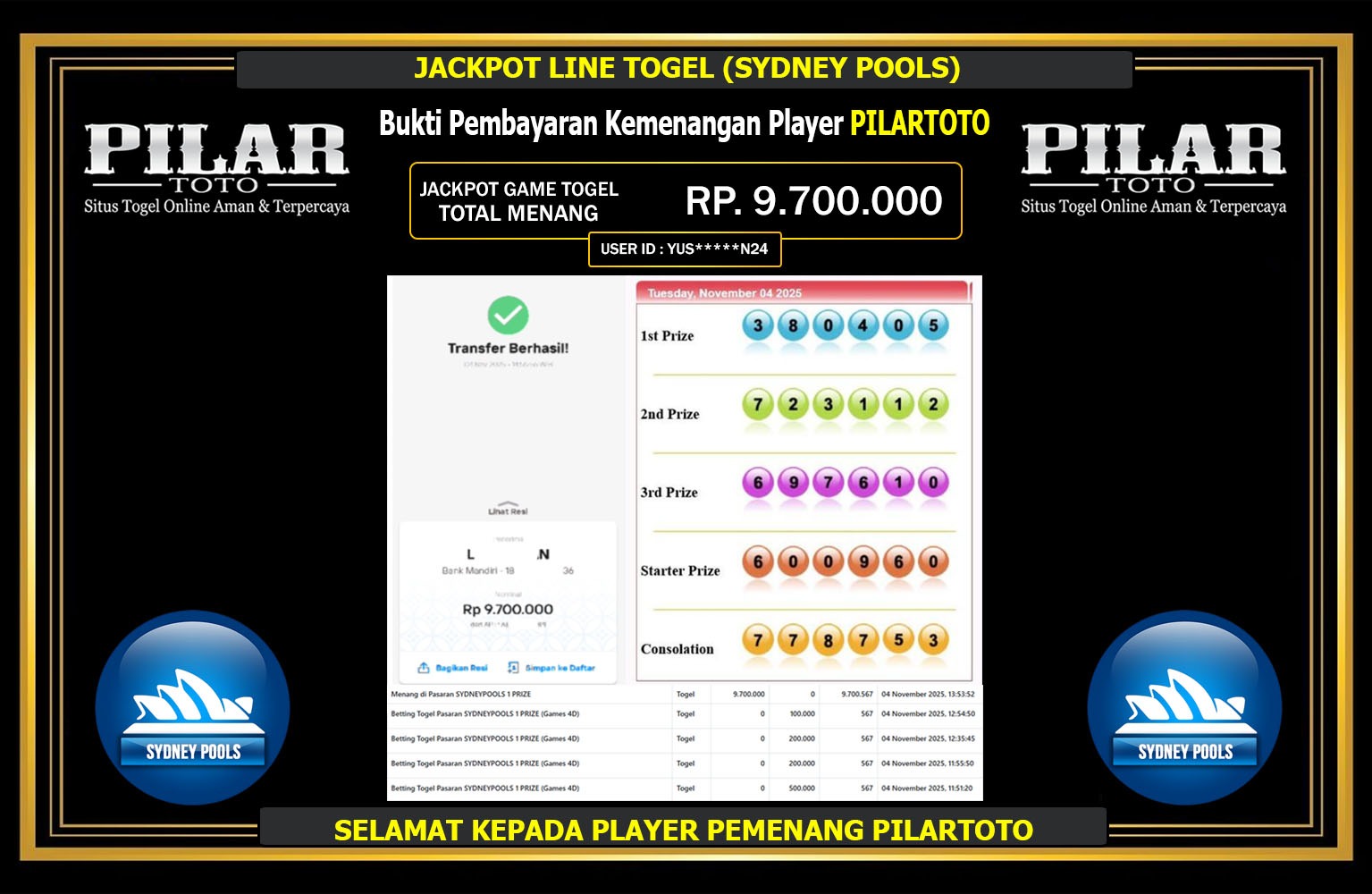 PILARTOTO JACKPOT LINE TOGEL (SYDNEY POOLS) Rp.9.700.000,- LUNAS