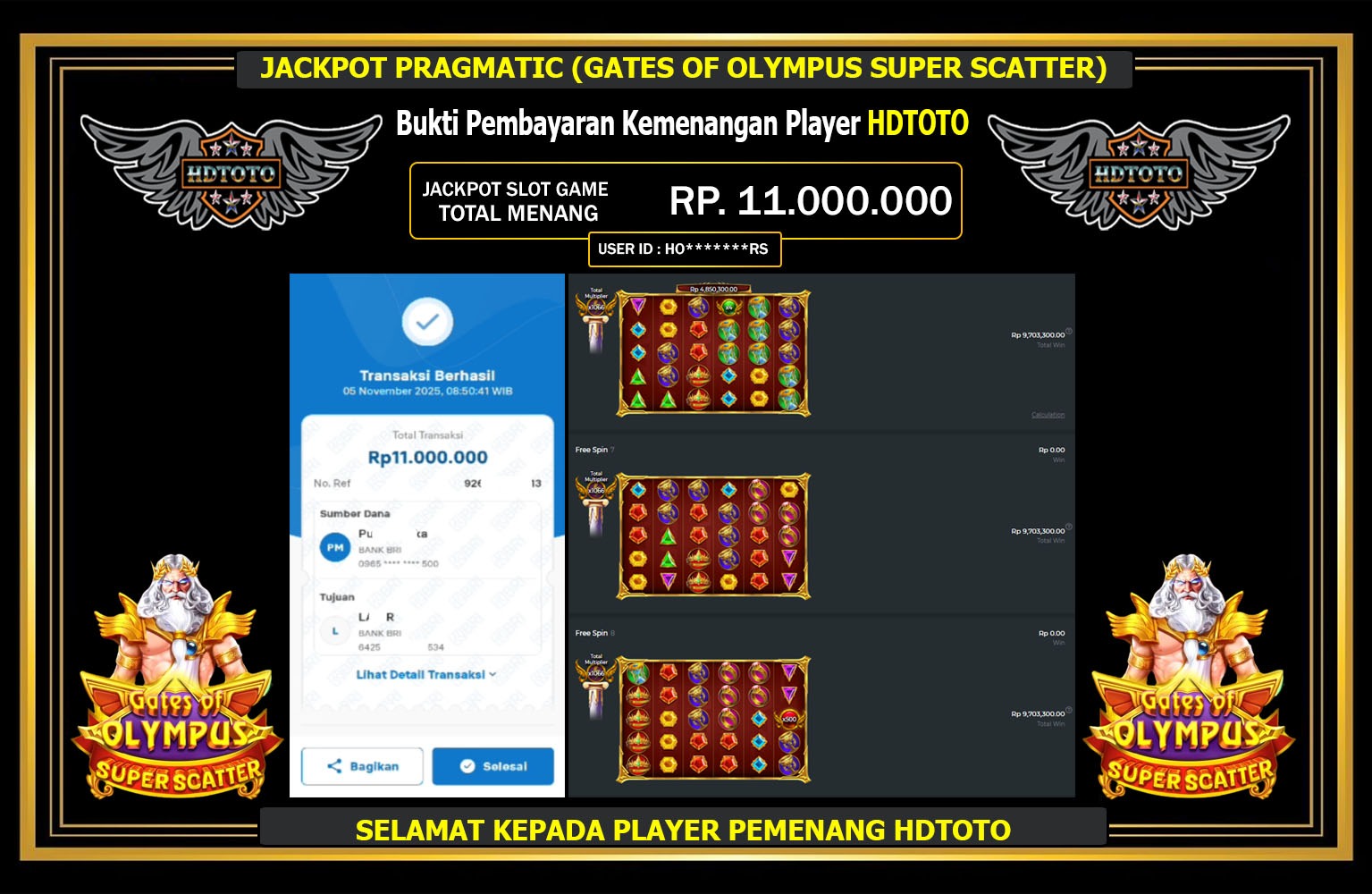 HDTOTO JACKPOT PRAGMATIC (GATES OF OLYMPUS SUPER SCATTER) Rp.11.000.000,- LUNAS