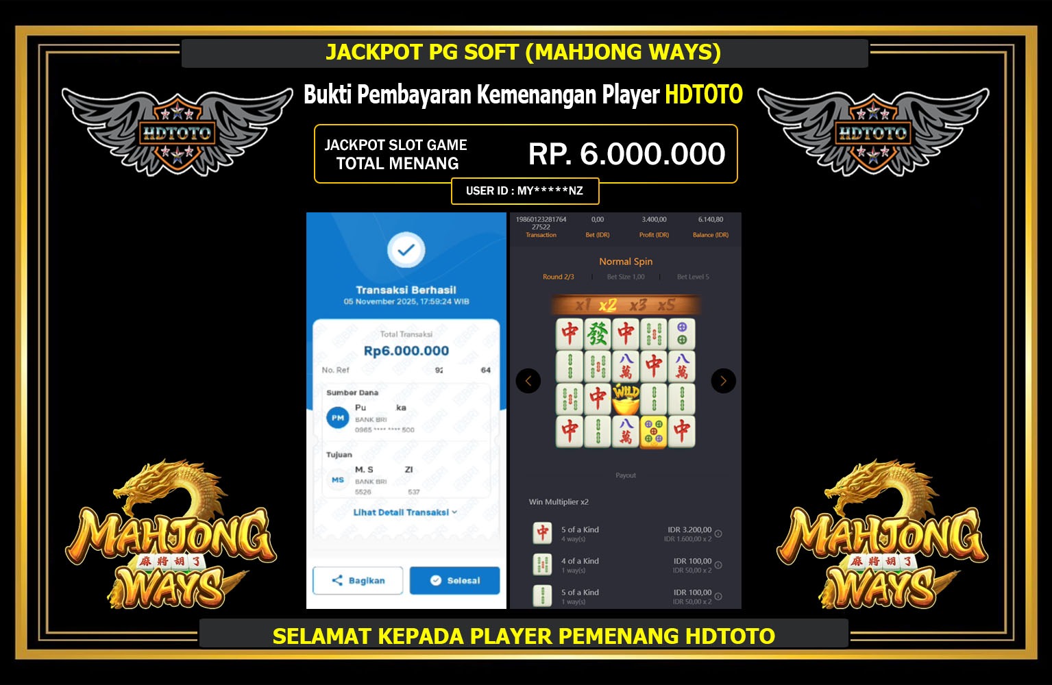 HDTOTO JACKPOT PG SOFT (MAHJONG WAYS) Rp.6.000.000,- LUNAS